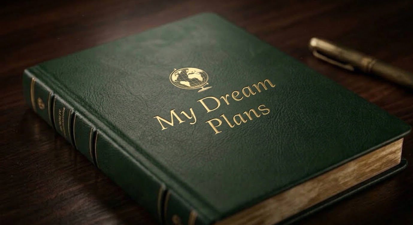Green My Dream Plans journal with gold lettering
